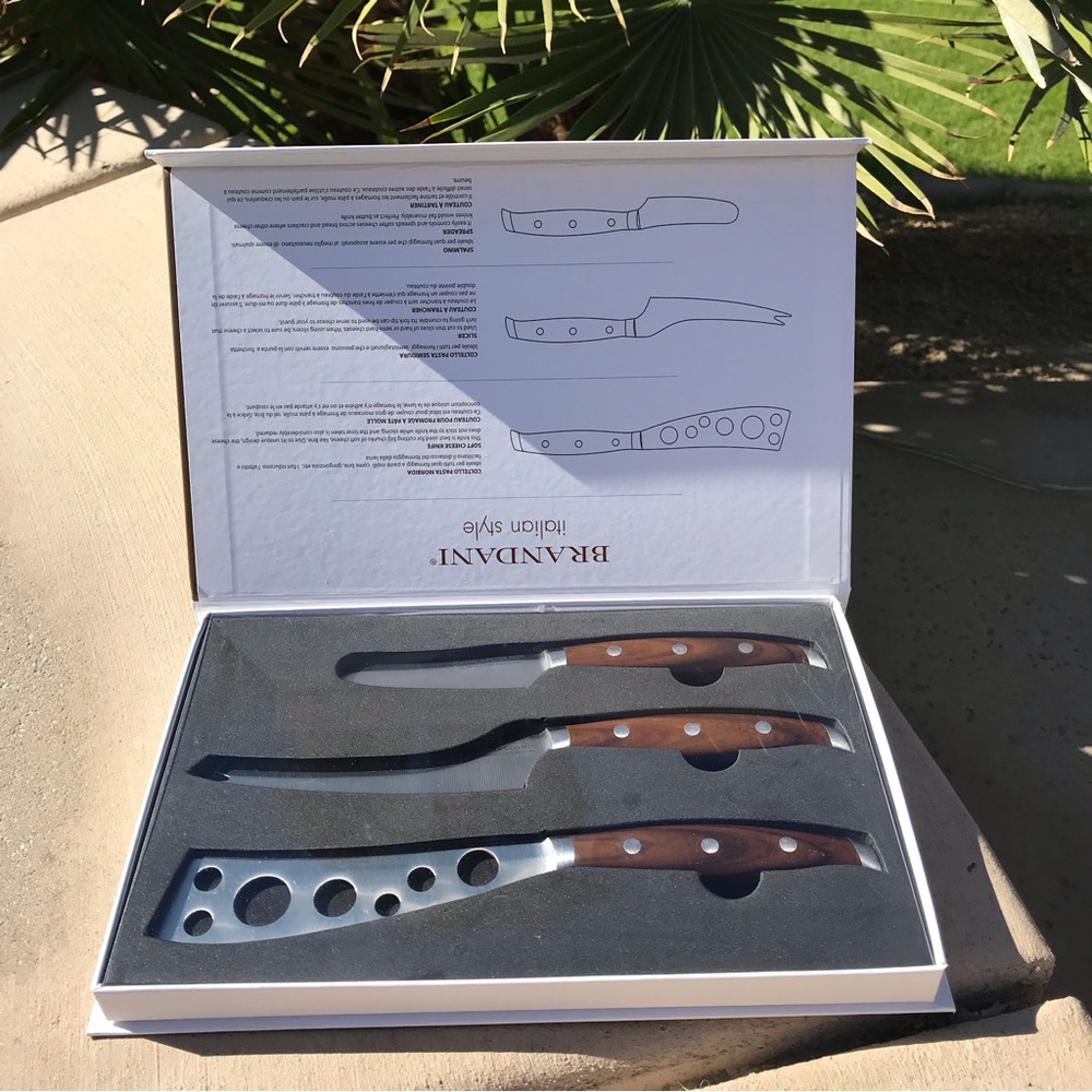 Italian Style Brandani Knife 3 Set. NIB. HQ forged SS Smooth Riveted Handles